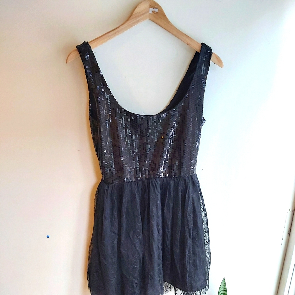 2/$30 MIMI CHICA sequin and lace  mini black dress